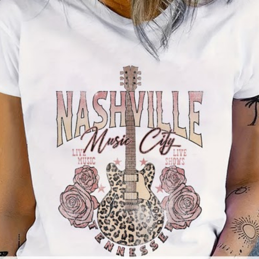 Nashville Music City Short Sleeve Graphic Guitar T-Shirt Boutique Size M NEW